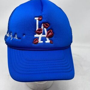 La‎ Ropa Los Angeles LA Kissing Me Live And Fly In Blue Mesh Truckers Hat Cap